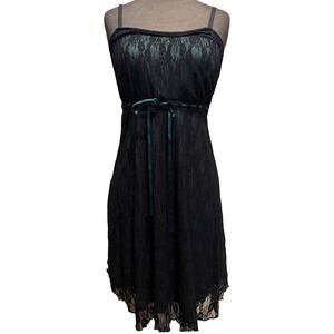 Cosmic Aura Black Teal Lace Empire Waist Cocktail Dress Women Large Goth Party